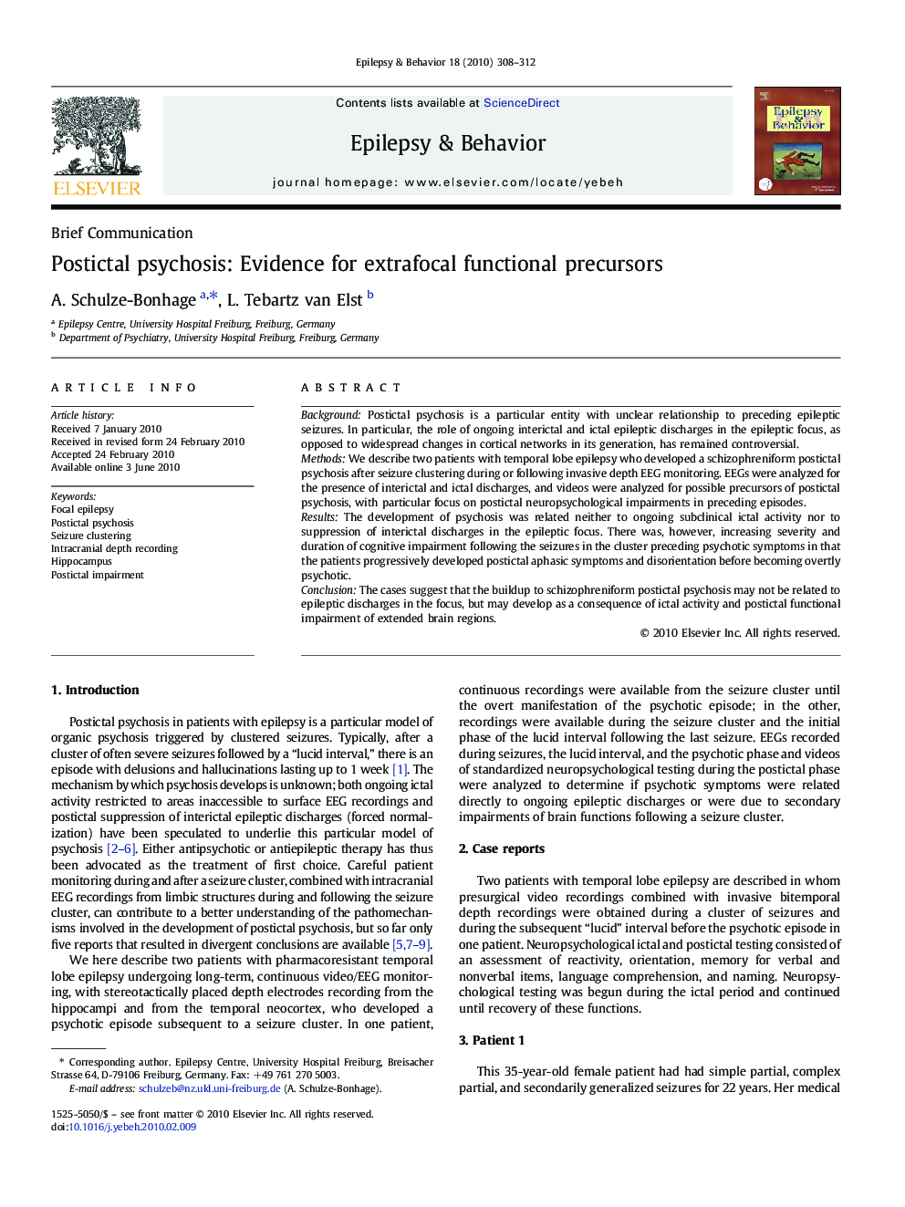 Postictal psychosis: Evidence for extrafocal functional precursors