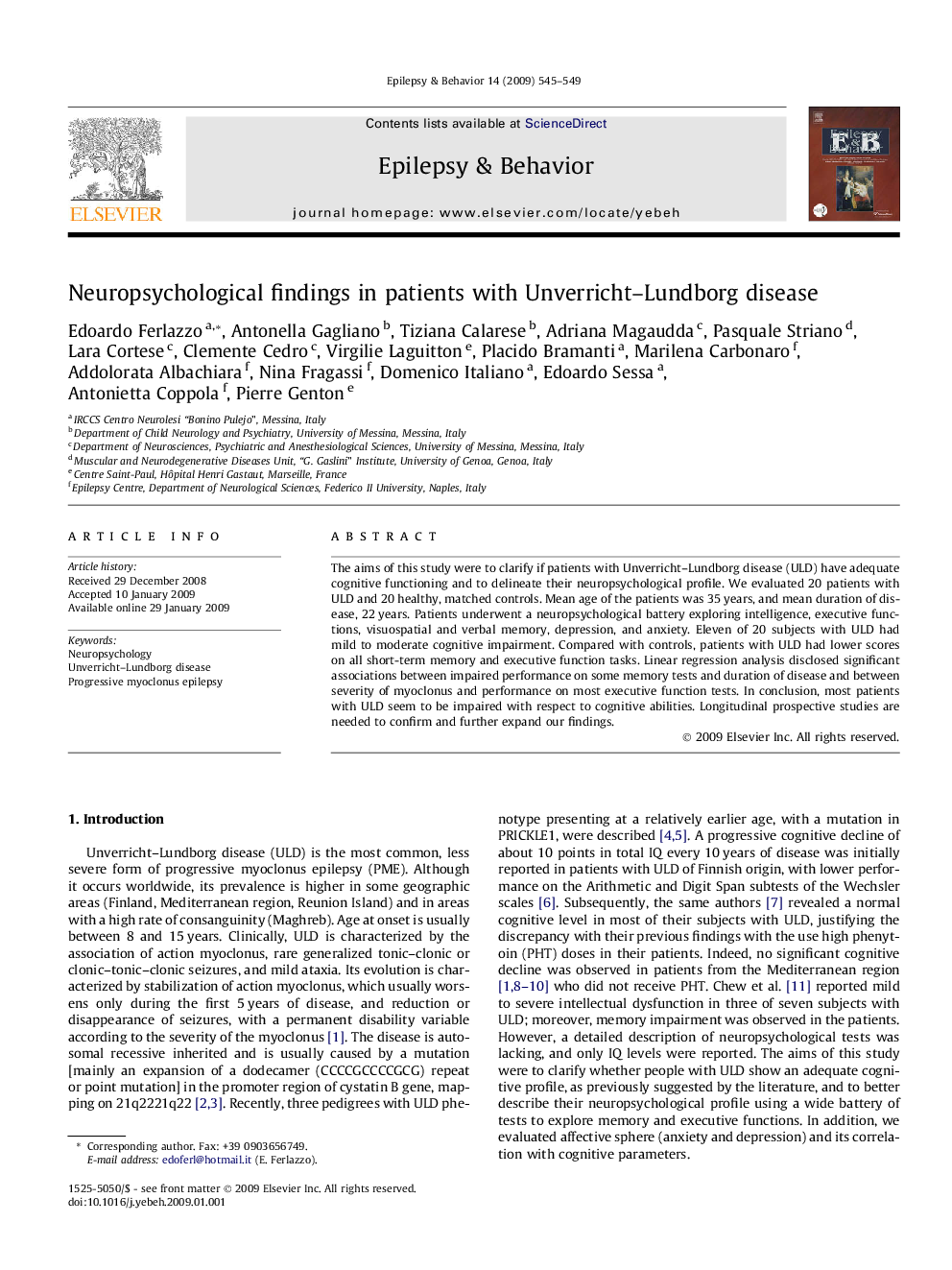 Neuropsychological findings in patients with Unverricht–Lundborg disease