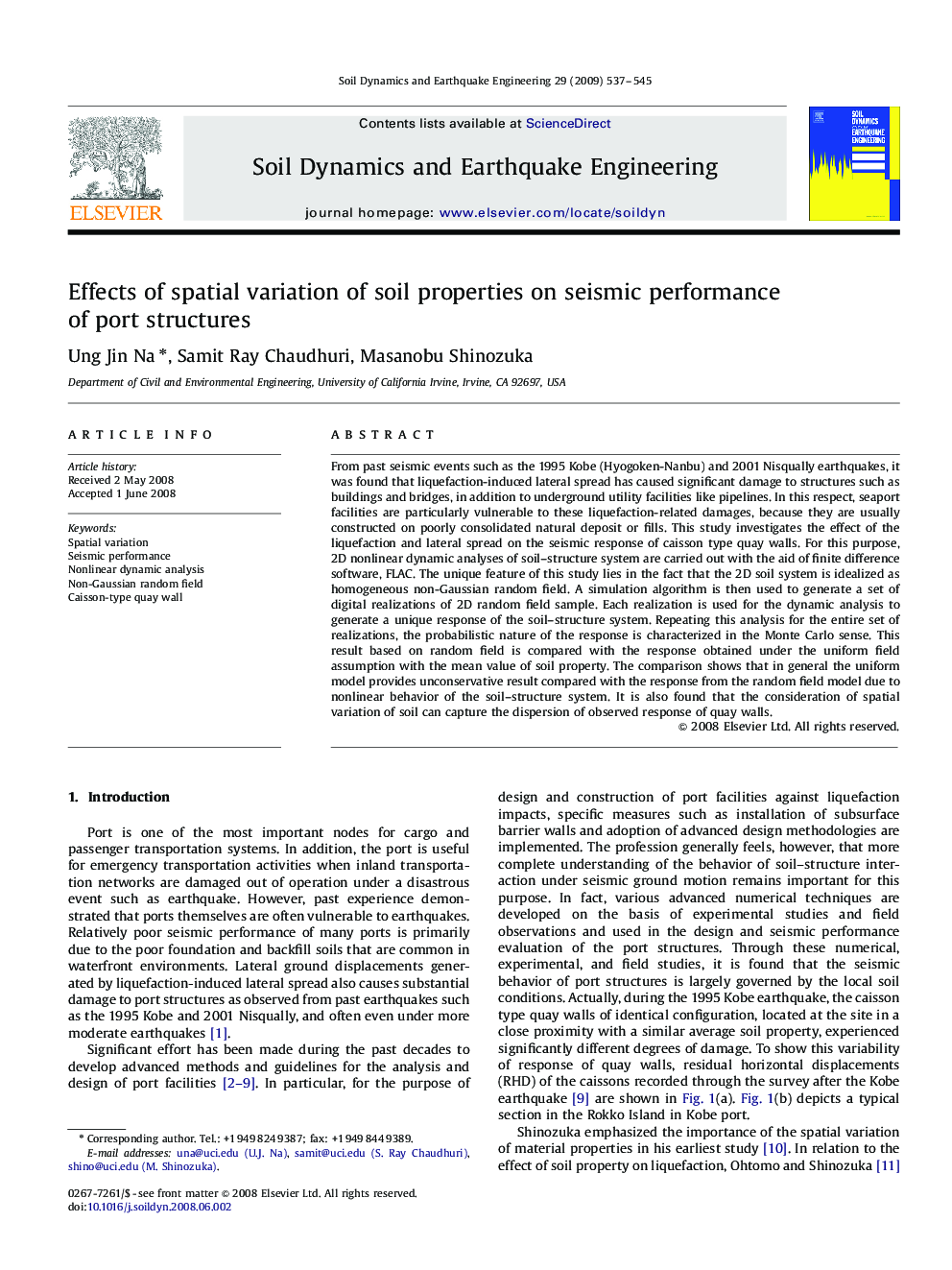 Effects of spatial variation of soil properties on seismic performance of port structures