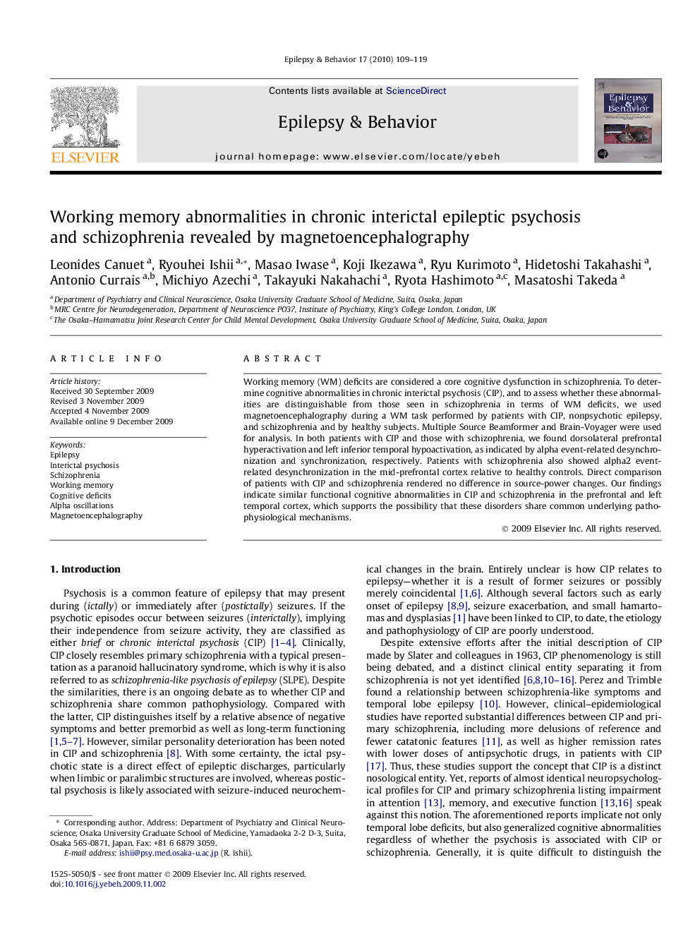 Working memory abnormalities in chronic interictal epileptic psychosis and schizophrenia revealed by magnetoencephalography