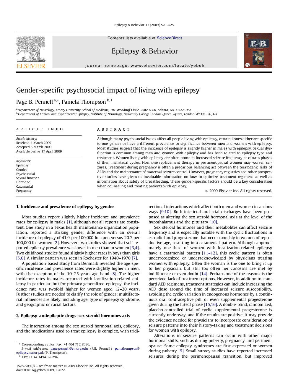 Gender-specific psychosocial impact of living with epilepsy