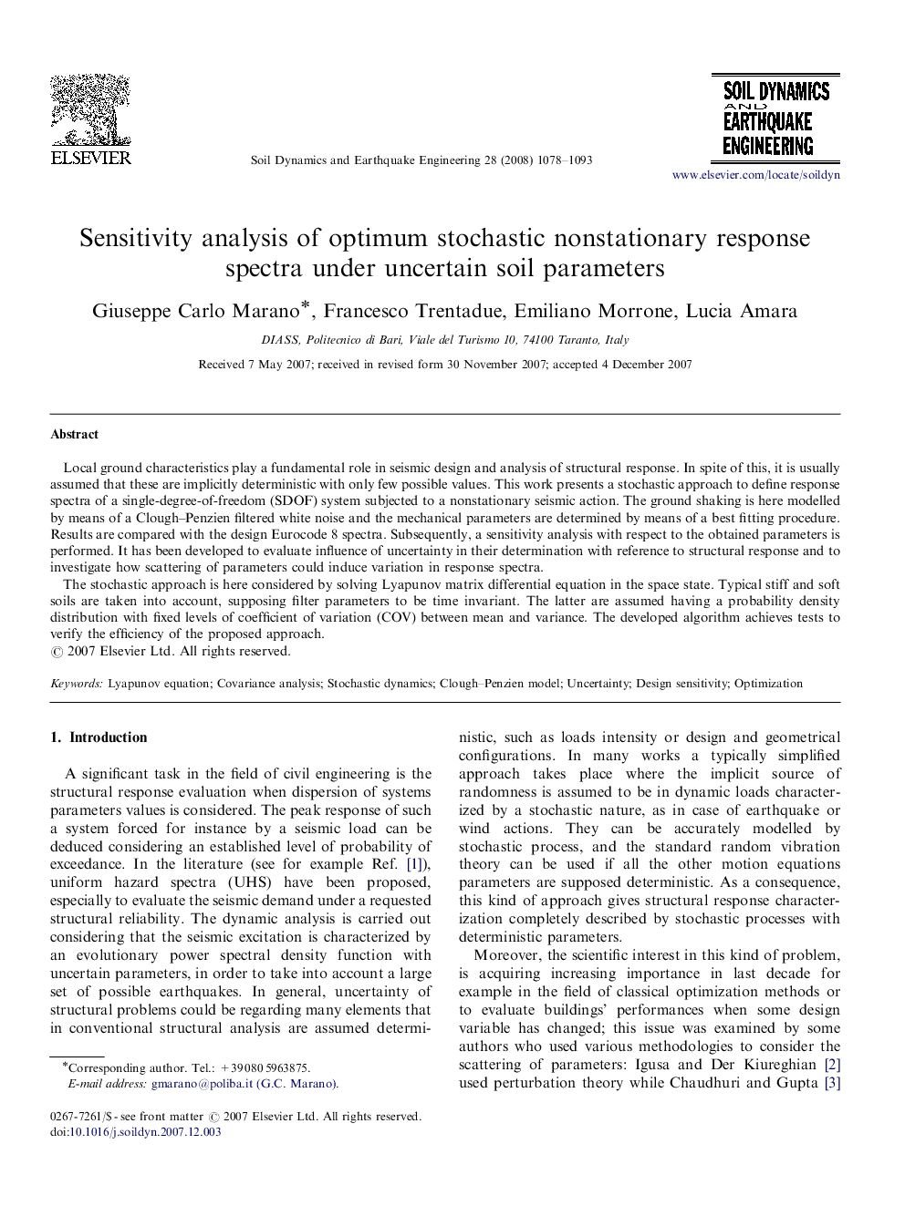 Sensitivity analysis of optimum stochastic nonstationary response spectra under uncertain soil parameters