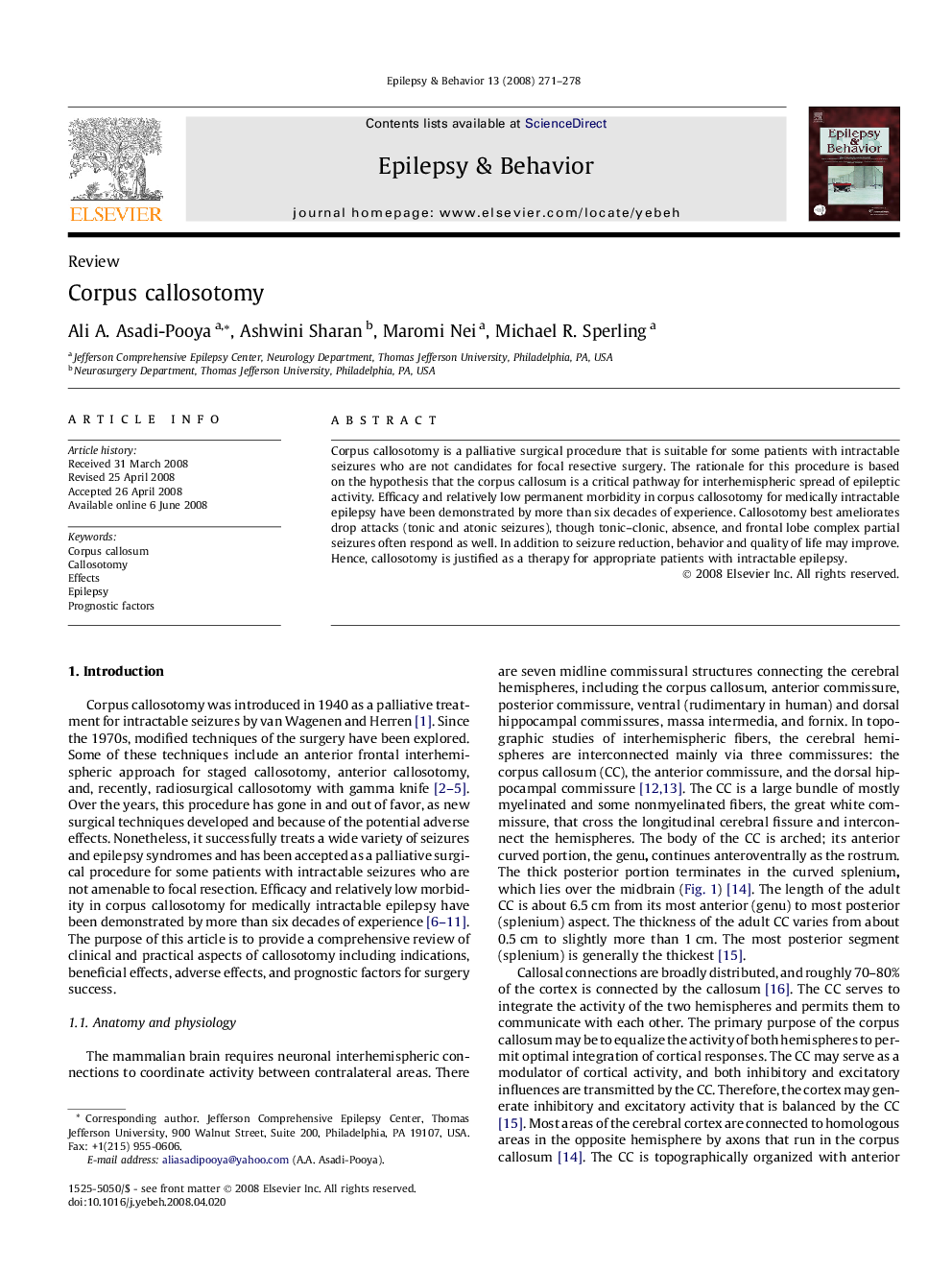 Corpus callosotomy