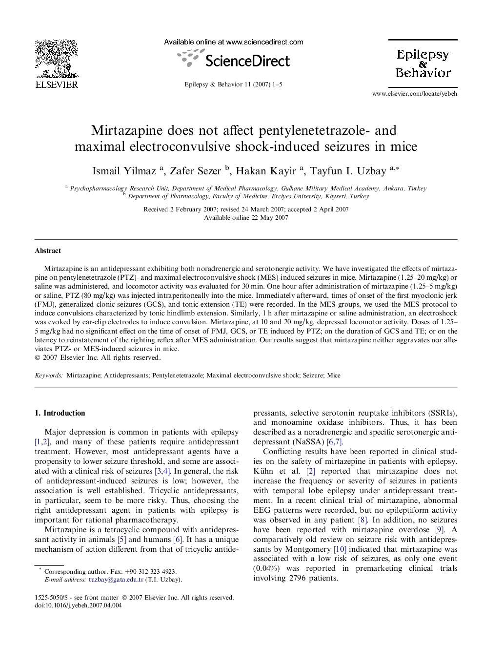 Mirtazapine does not affect pentylenetetrazole- and maximal electroconvulsive shock-induced seizures in mice