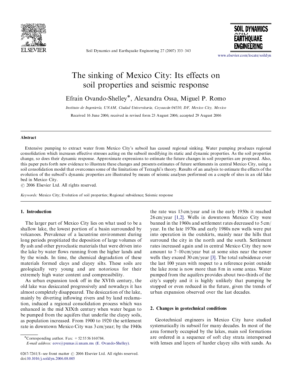 The sinking of Mexico City: Its effects on soil properties and seismic response