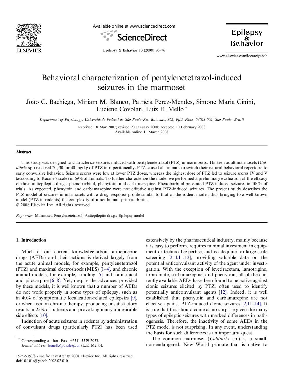 Behavioral characterization of pentylenetetrazol-induced seizures in the marmoset