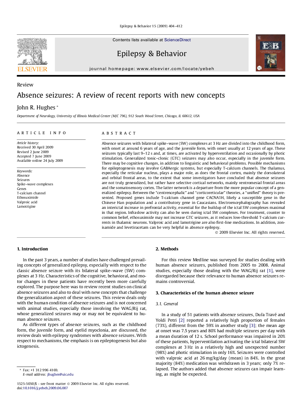 Absence seizures: A review of recent reports with new concepts