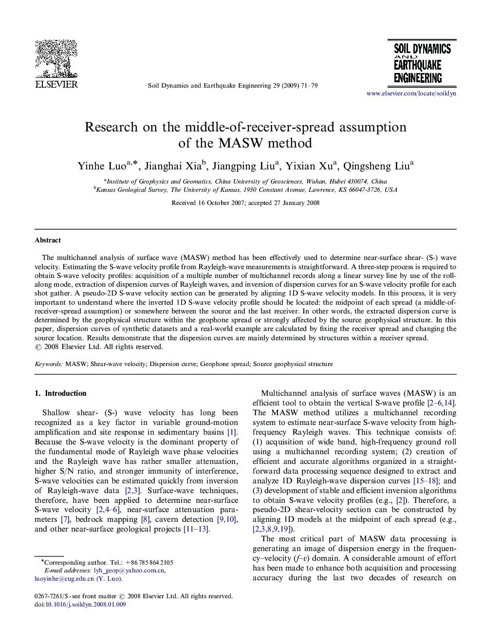 Research on the middle-of-receiver-spread assumption of the MASW method