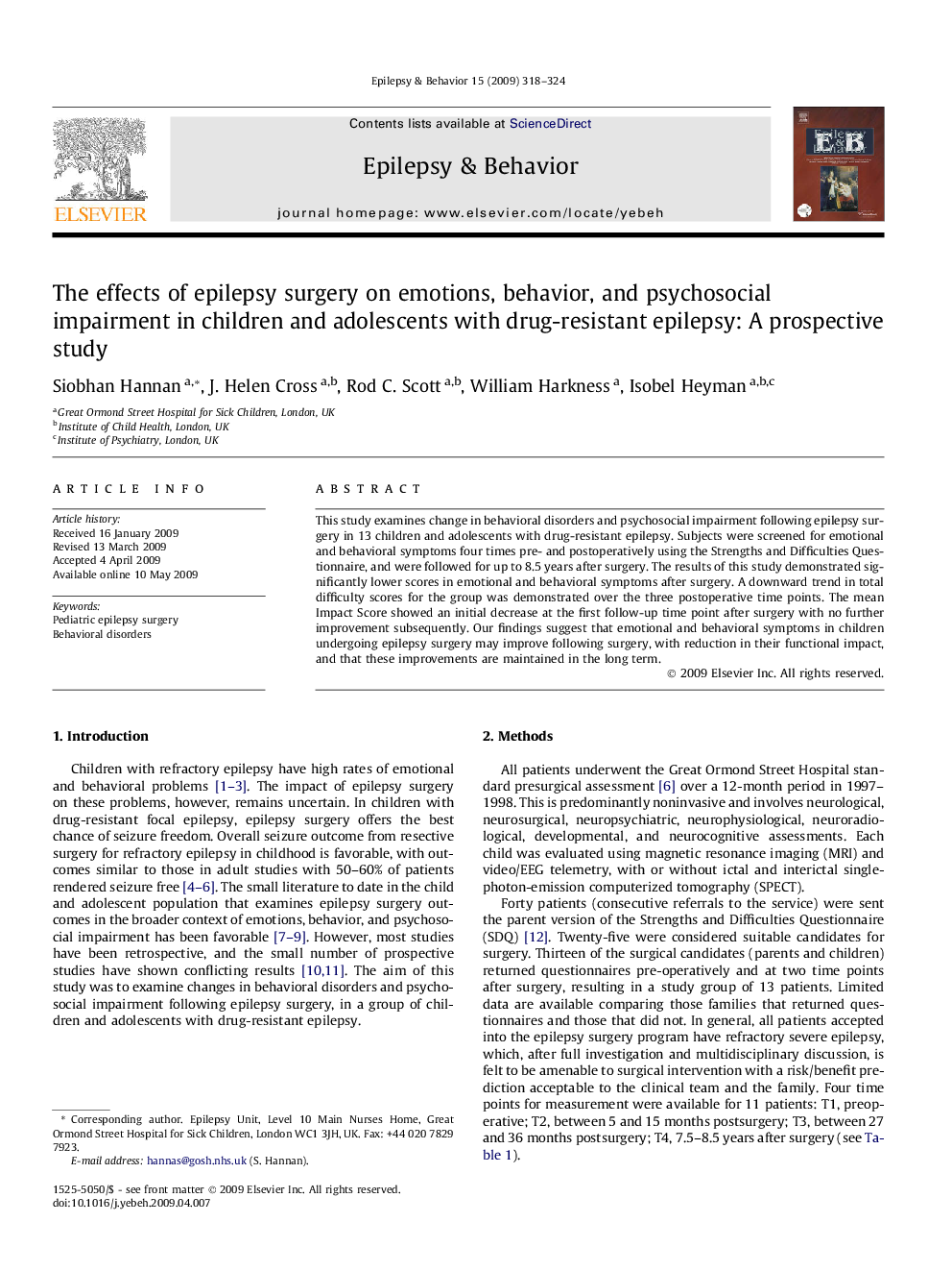 The effects of epilepsy surgery on emotions, behavior, and psychosocial impairment in children and adolescents with drug-resistant epilepsy: A prospective study