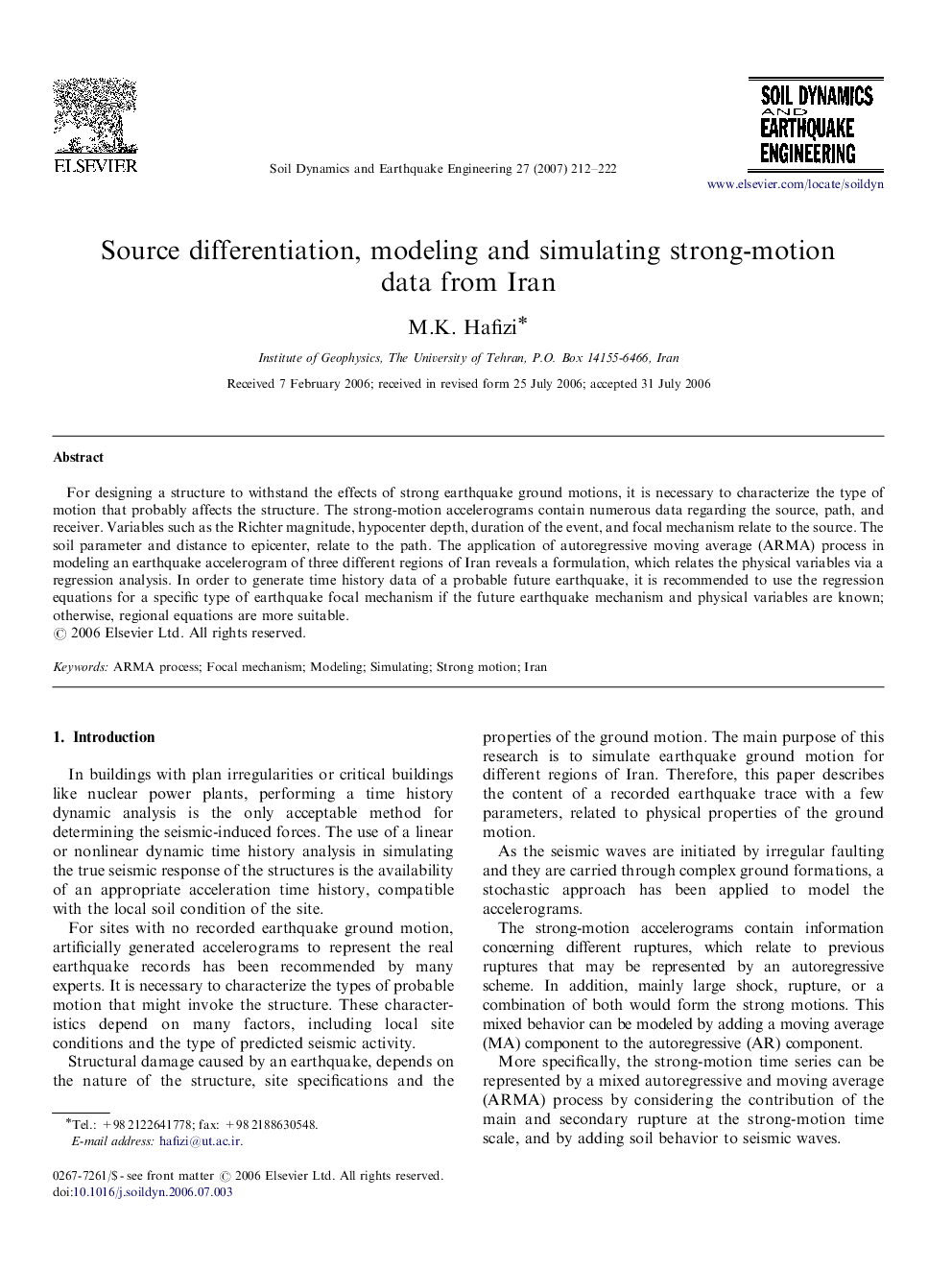 Source differentiation, modeling and simulating strong-motion data from Iran