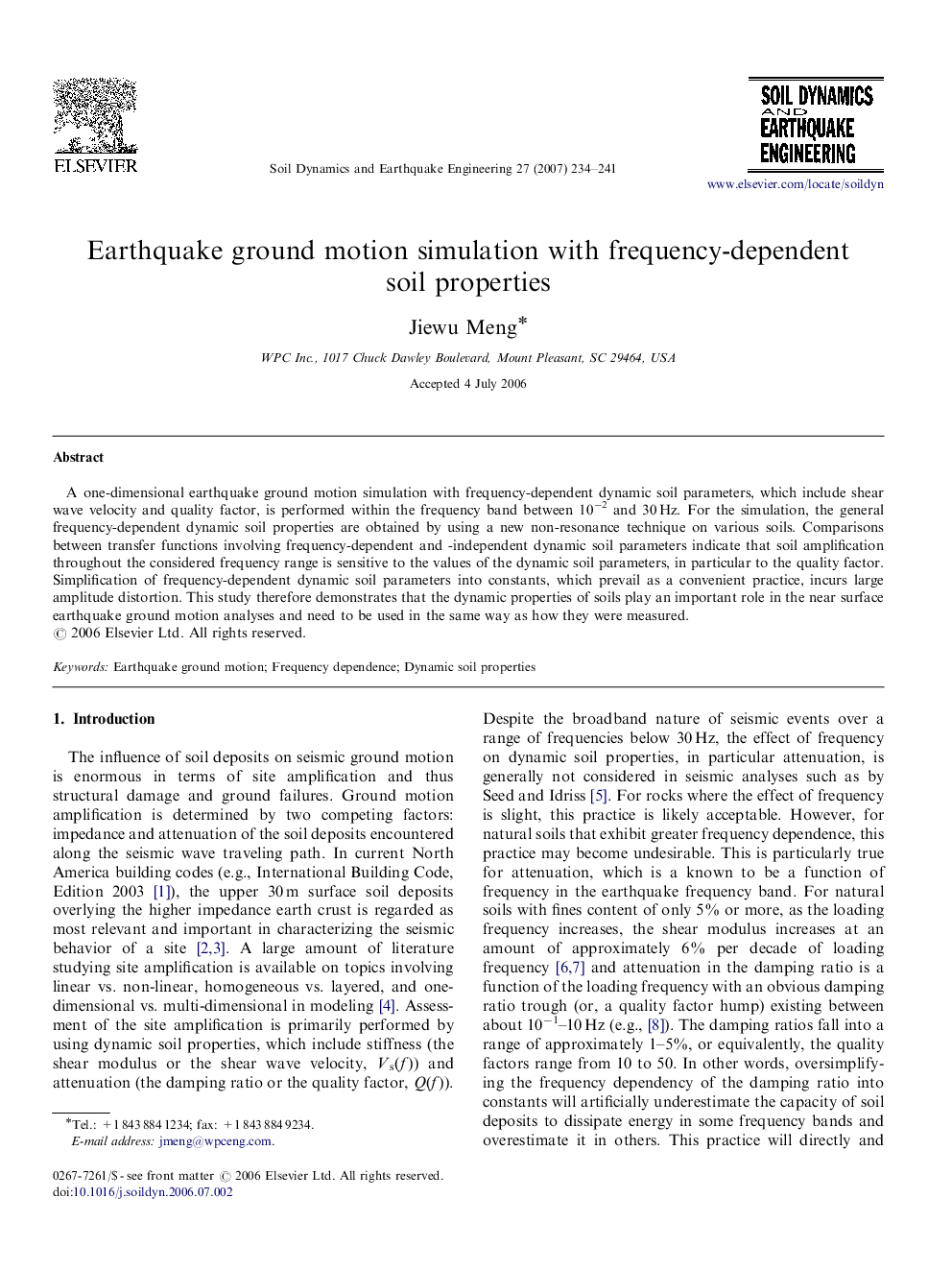 Earthquake ground motion simulation with frequency-dependent soil properties