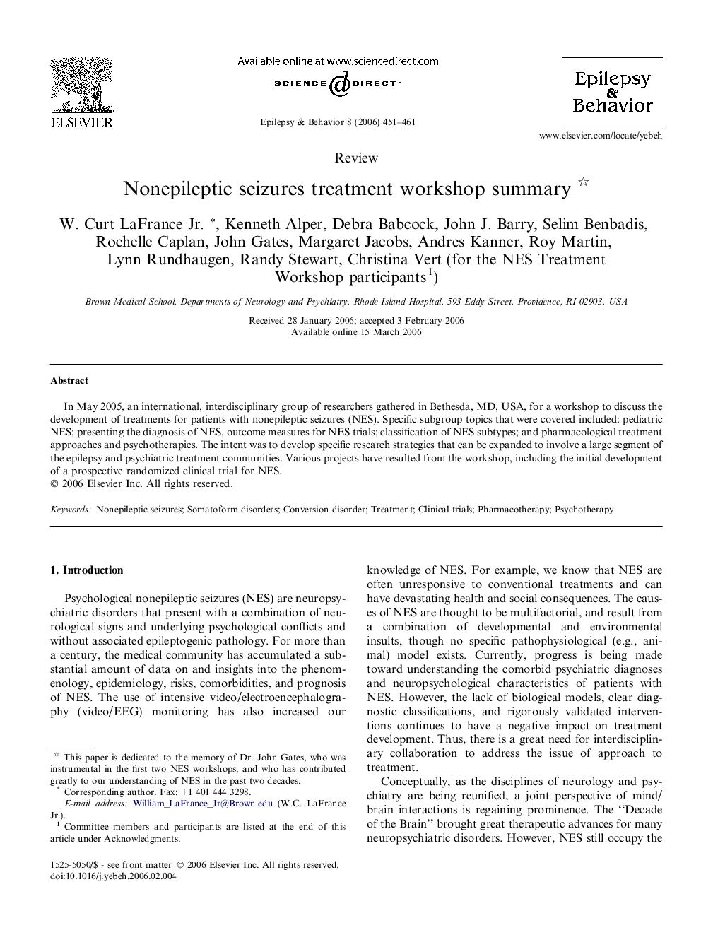 Nonepileptic seizures treatment workshop summary 