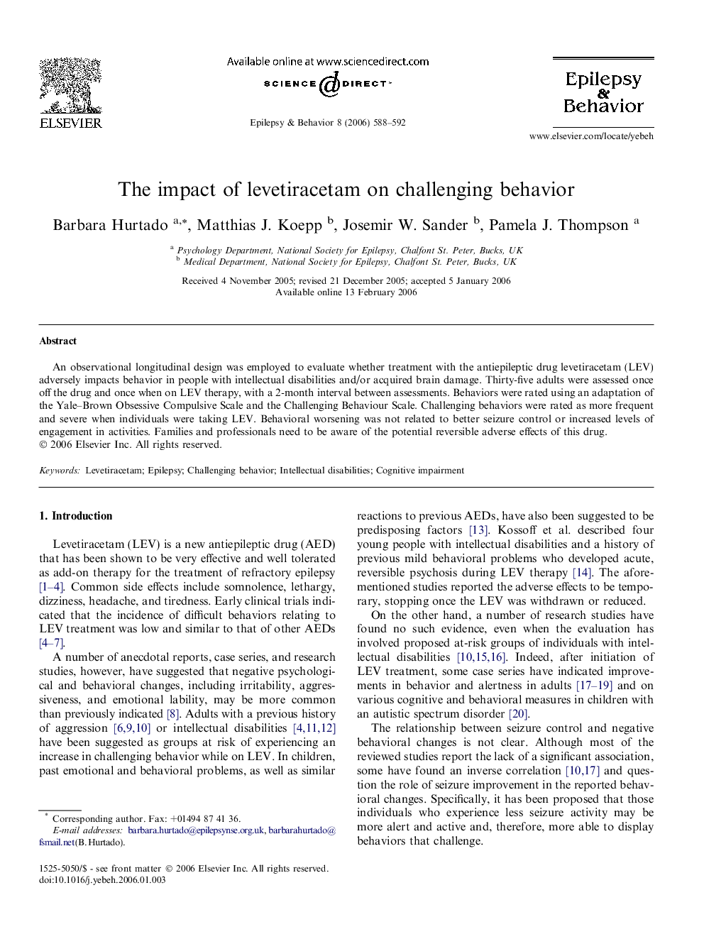 The impact of levetiracetam on challenging behavior