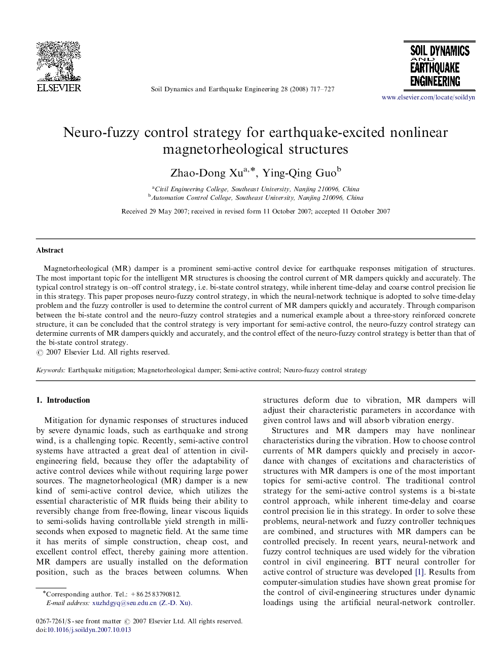 Neuro-fuzzy control strategy for earthquake-excited nonlinear magnetorheological structures