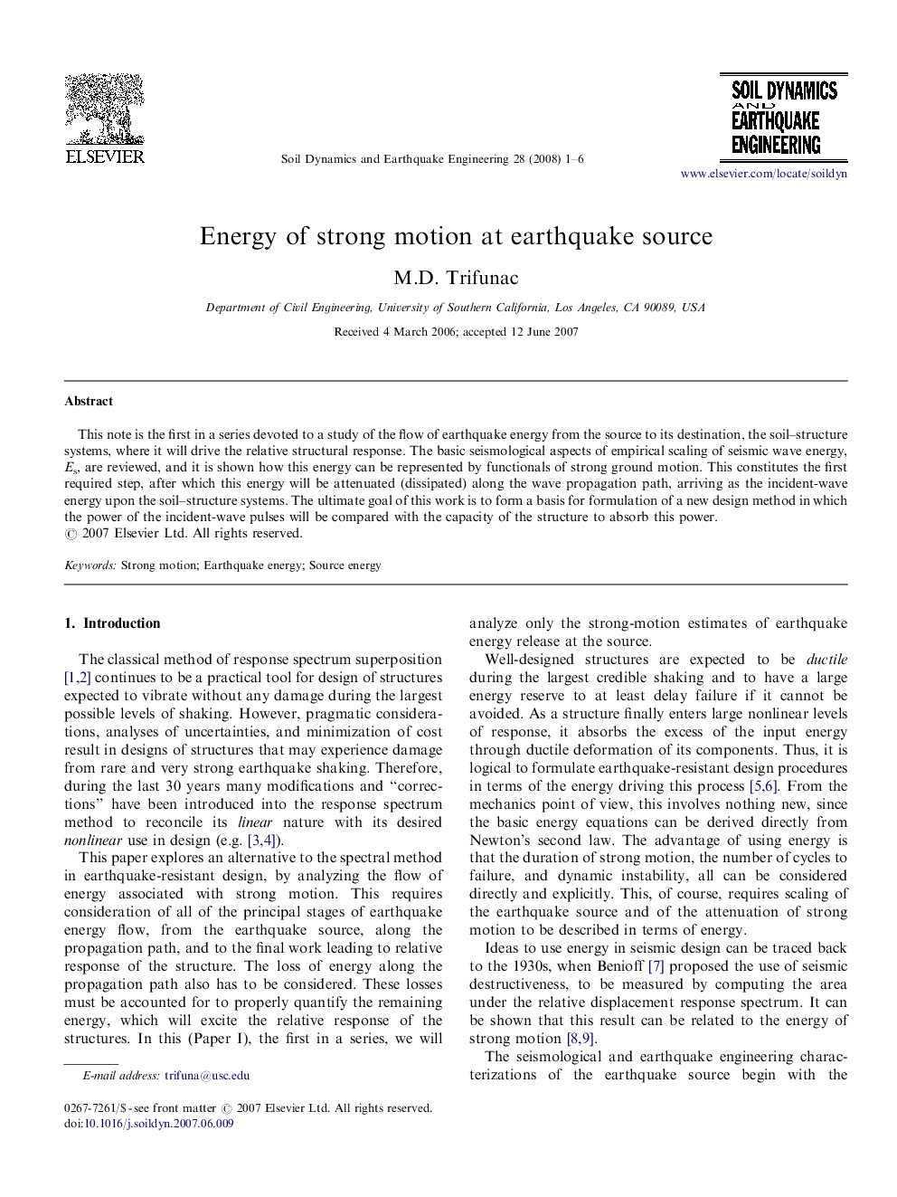 Energy of strong motion at earthquake source