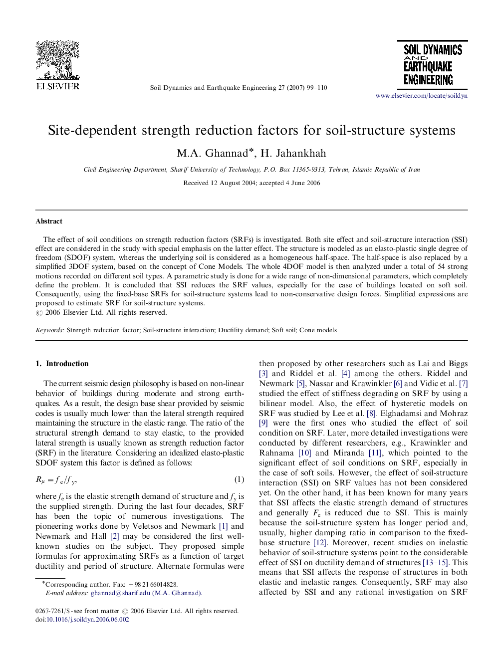 Site-dependent strength reduction factors for soil-structure systems