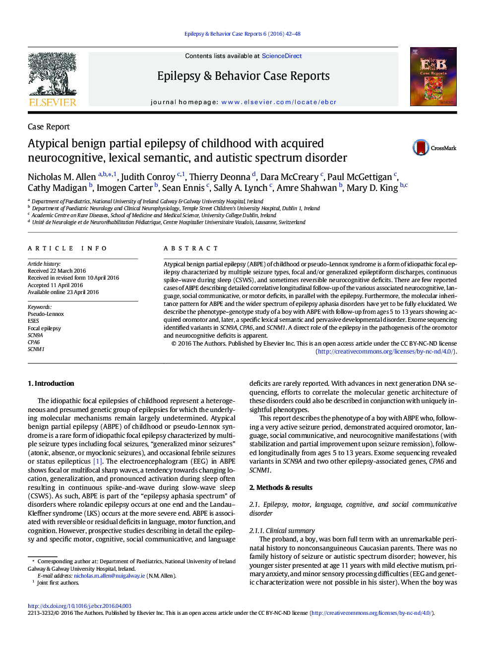 Atypical benign partial epilepsy of childhood with acquired neurocognitive, lexical semantic, and autistic spectrum disorder