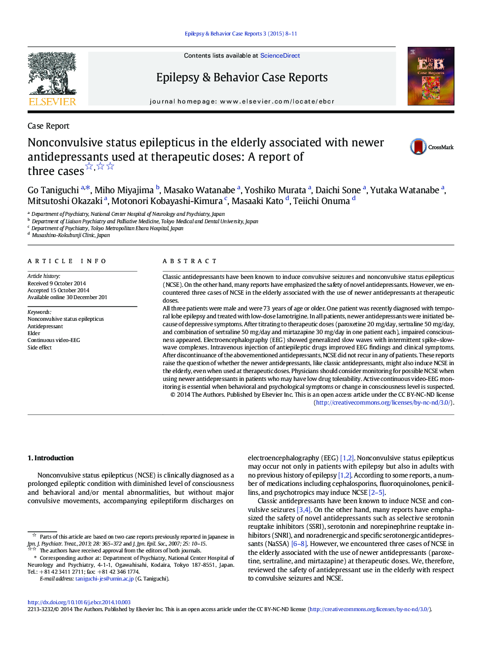 Nonconvulsive status epilepticus in the elderly associated with newer antidepressants used at therapeutic doses: A report of three cases 