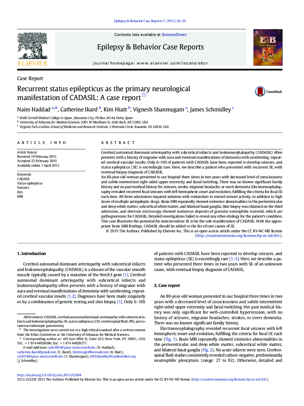 Recurrent status epilepticus as the primary neurological manifestation of CADASIL: A case report 