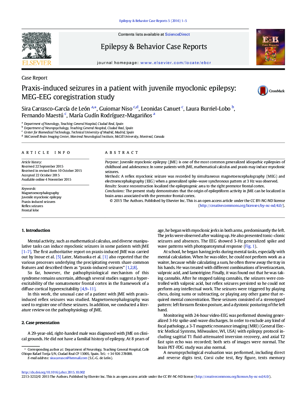 Praxis-induced seizures in a patient with juvenile myoclonic epilepsy: MEG-EEG coregistration study