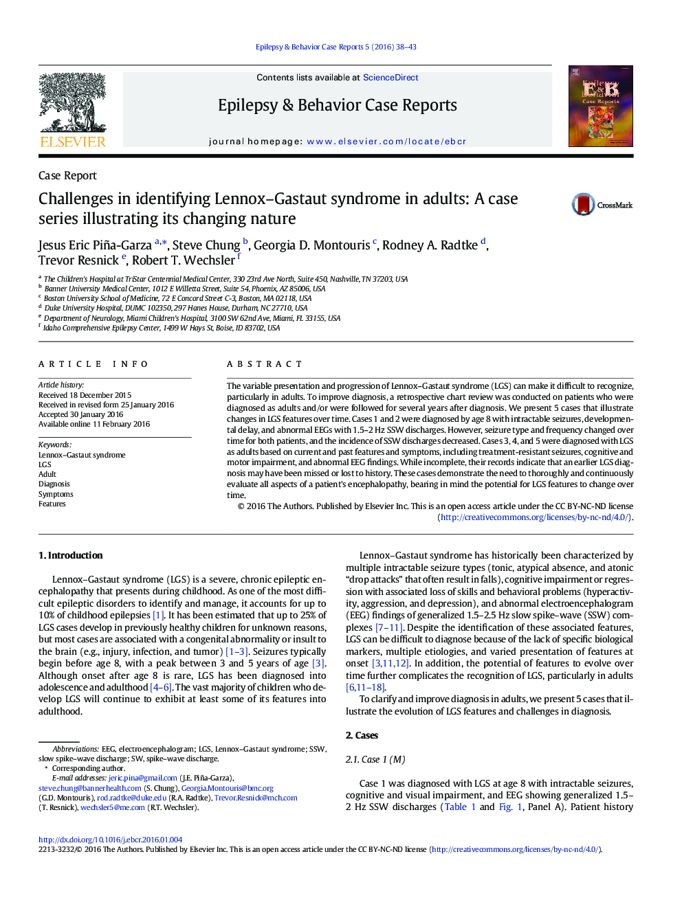 Challenges in identifying Lennox–Gastaut syndrome in adults: A case series illustrating its changing nature