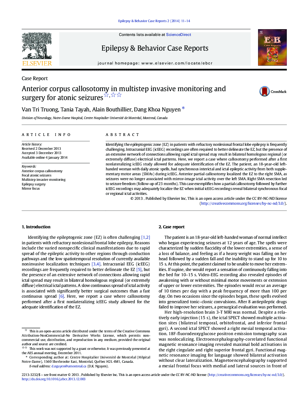 Anterior corpus callosotomy in multistep invasive monitoring and surgery for atonic seizures 