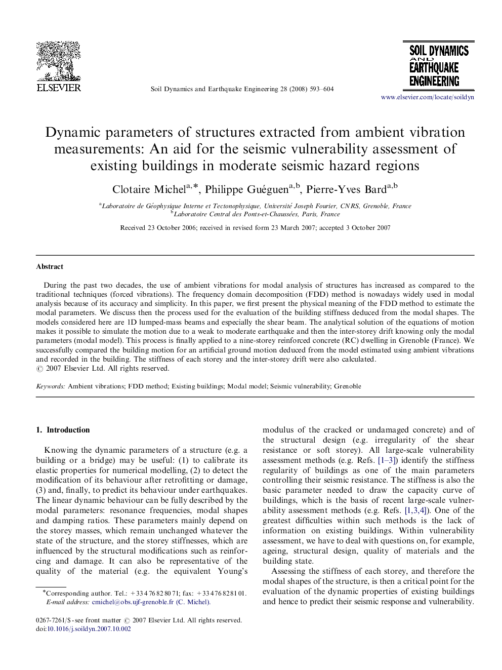 Dynamic parameters of structures extracted from ambient vibration measurements: An aid for the seismic vulnerability assessment of existing buildings in moderate seismic hazard regions