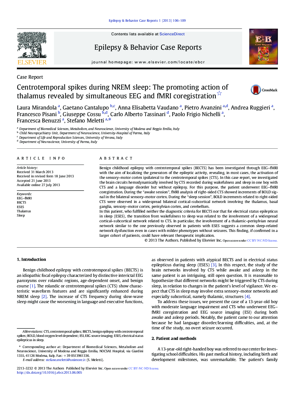 Centrotemporal spikes during NREM sleep: The promoting action of thalamus revealed by simultaneous EEG and fMRI coregistration