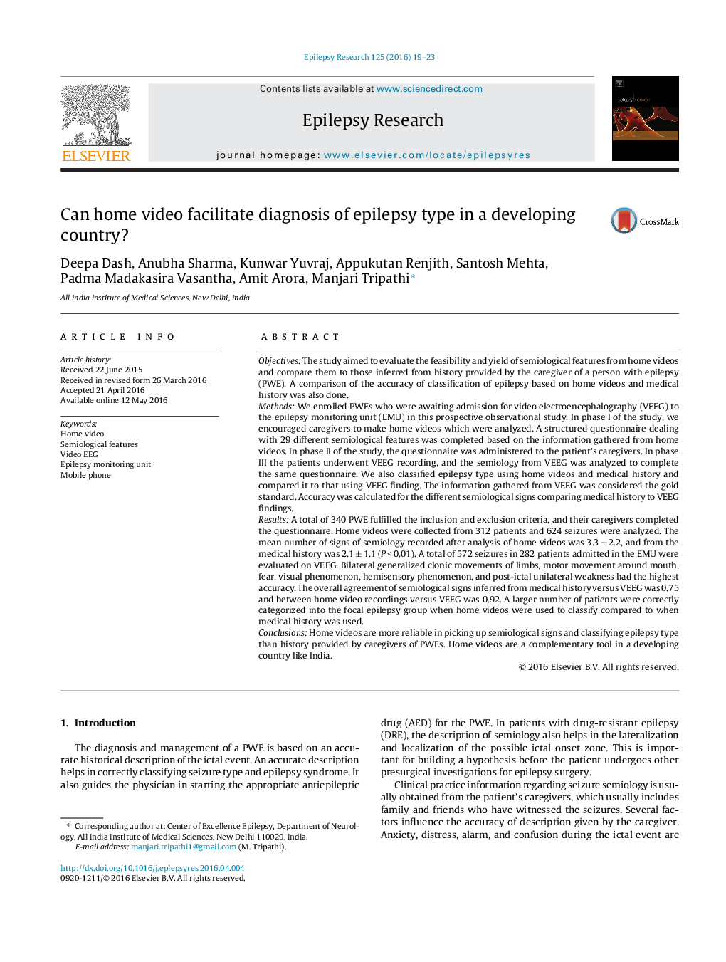 Can home video facilitate diagnosis of epilepsy type in a developing country?