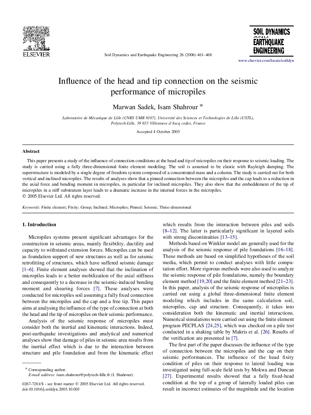 Influence of the head and tip connection on the seismic performance of micropiles