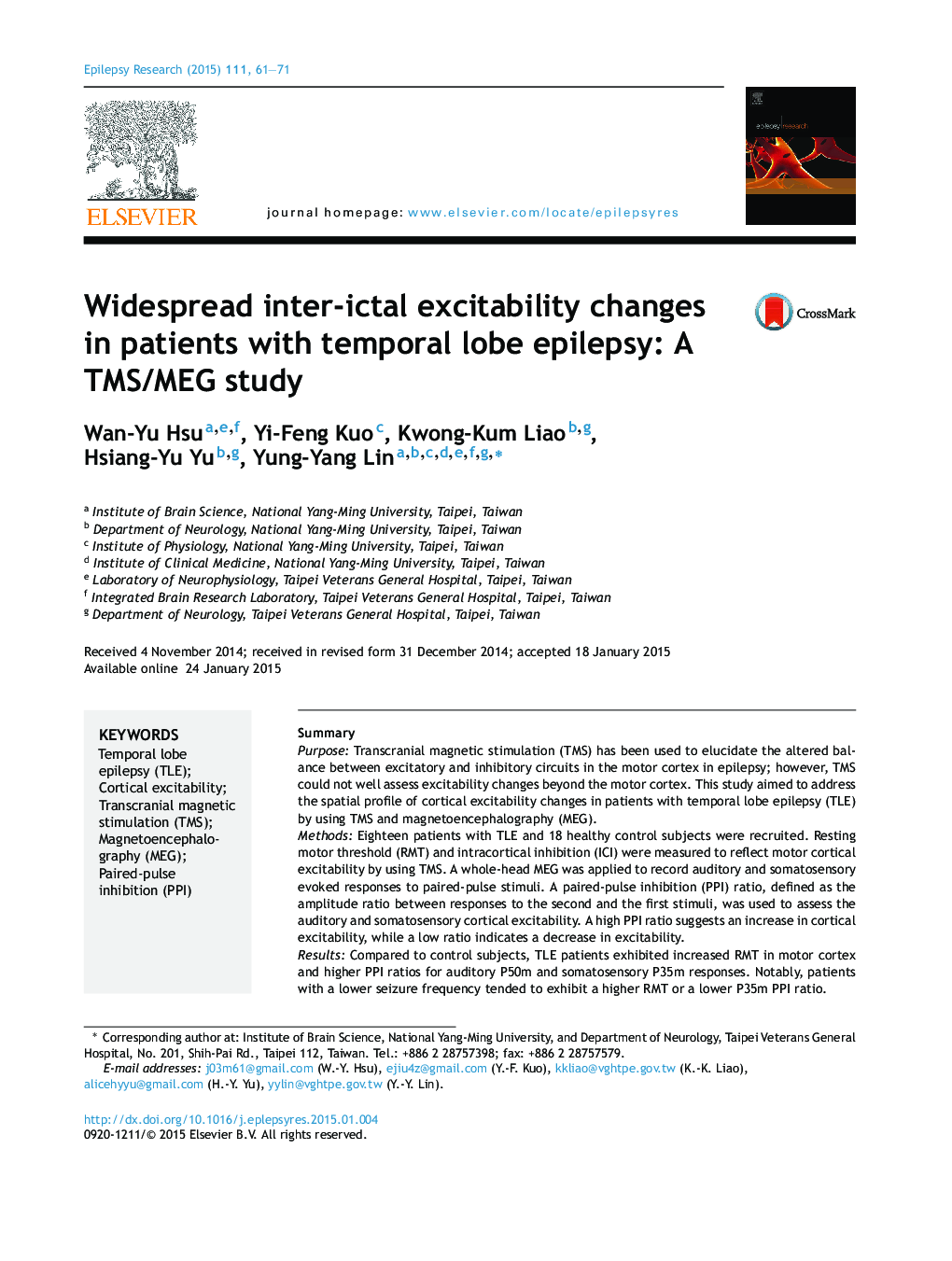 Widespread inter-ictal excitability changes in patients with temporal lobe epilepsy: A TMS/MEG study