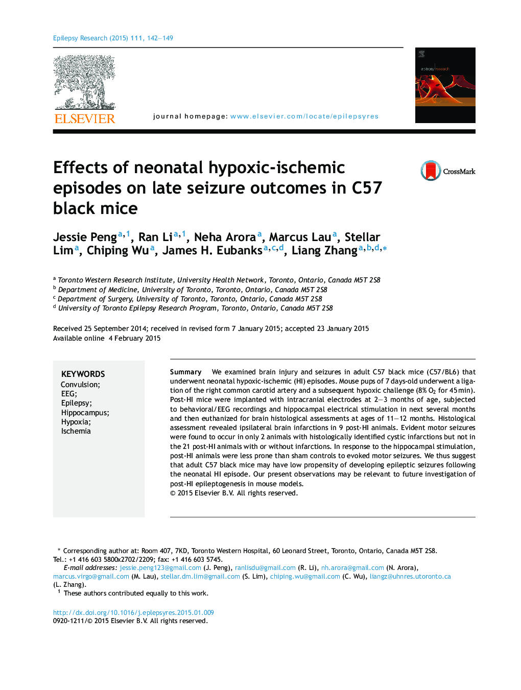 Effects of neonatal hypoxic-ischemic episodes on late seizure outcomes in C57 black mice