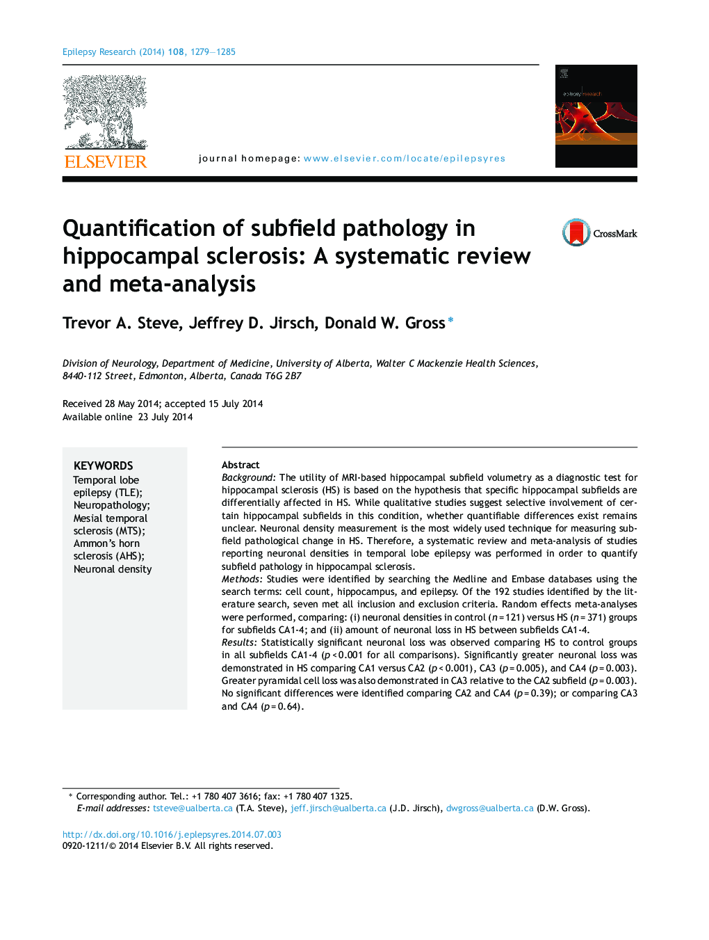 Quantification of subfield pathology in hippocampal sclerosis: A systematic review and meta-analysis