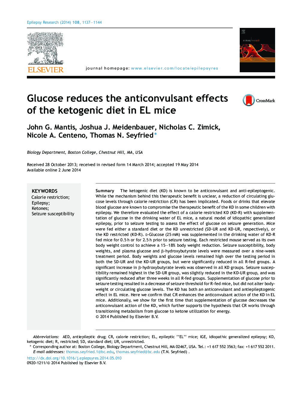 Glucose reduces the anticonvulsant effects of the ketogenic diet in EL mice