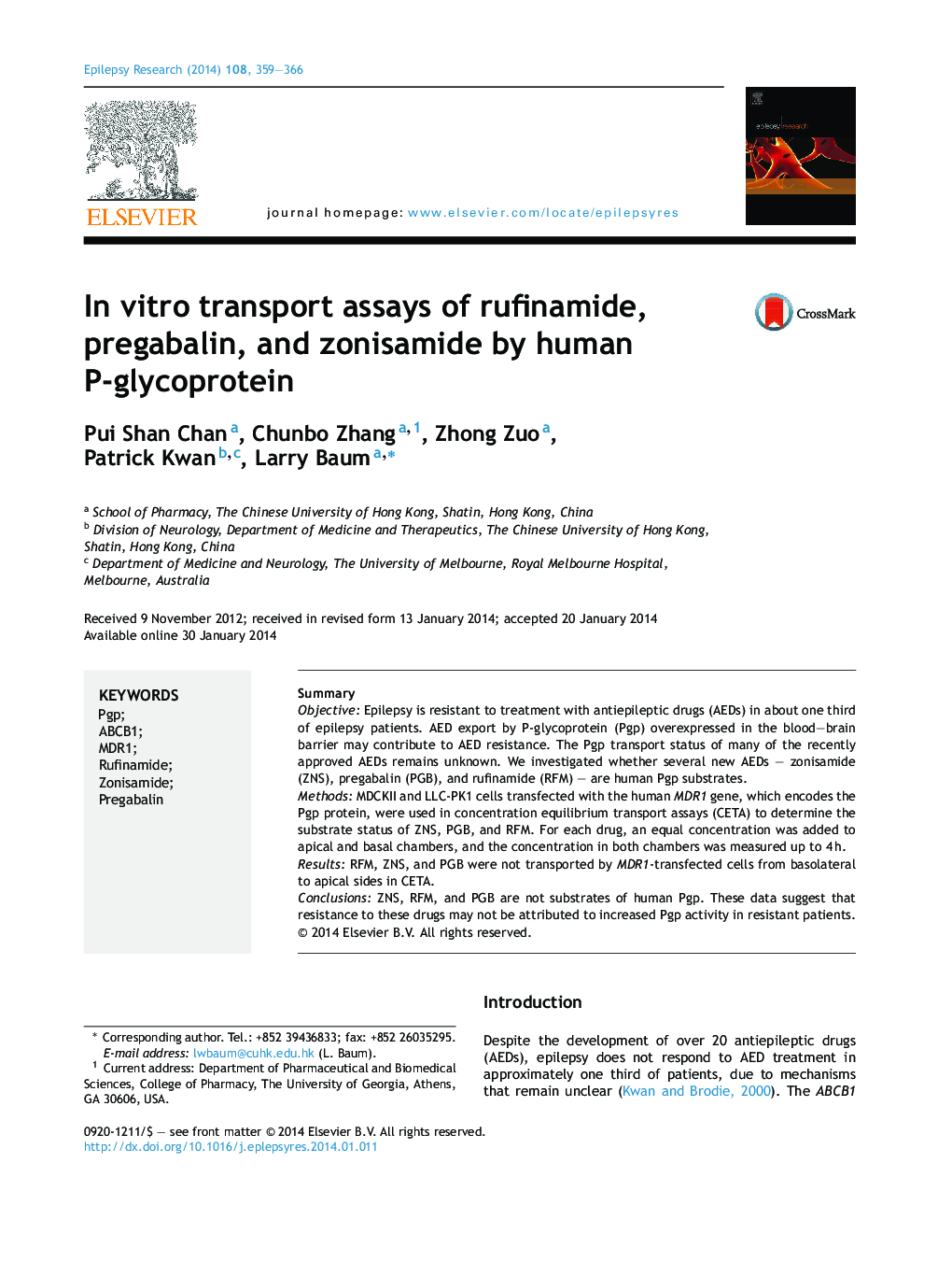 In vitro transport assays of rufinamide, pregabalin, and zonisamide by human P-glycoprotein