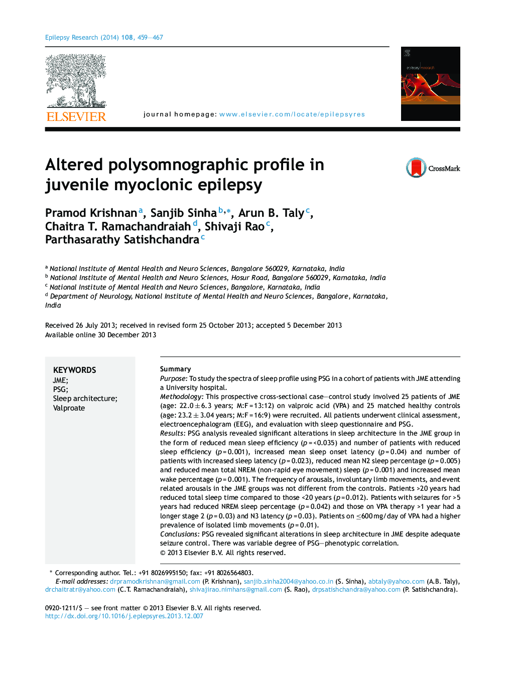 Altered polysomnographic profile in juvenile myoclonic epilepsy