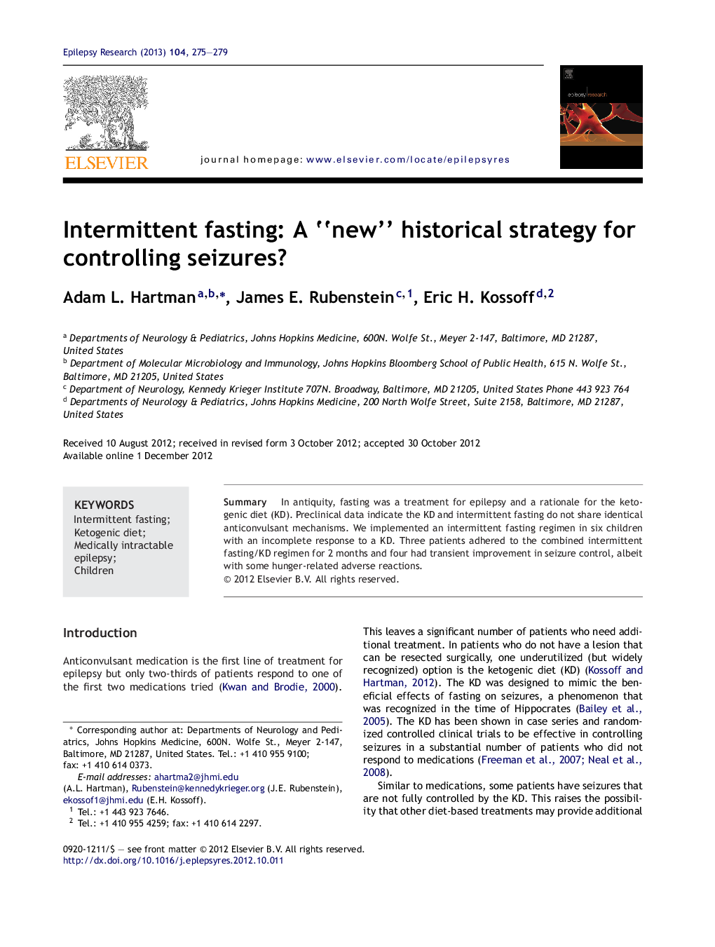 Intermittent fasting: A “new” historical strategy for controlling seizures?