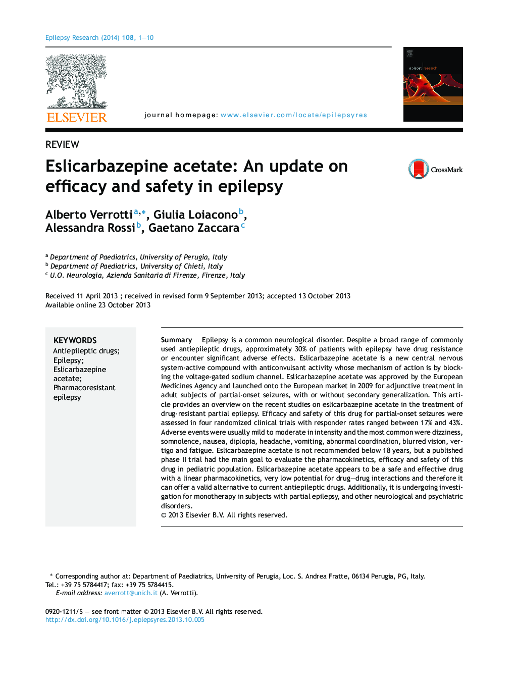 Eslicarbazepine acetate: An update on efficacy and safety in epilepsy