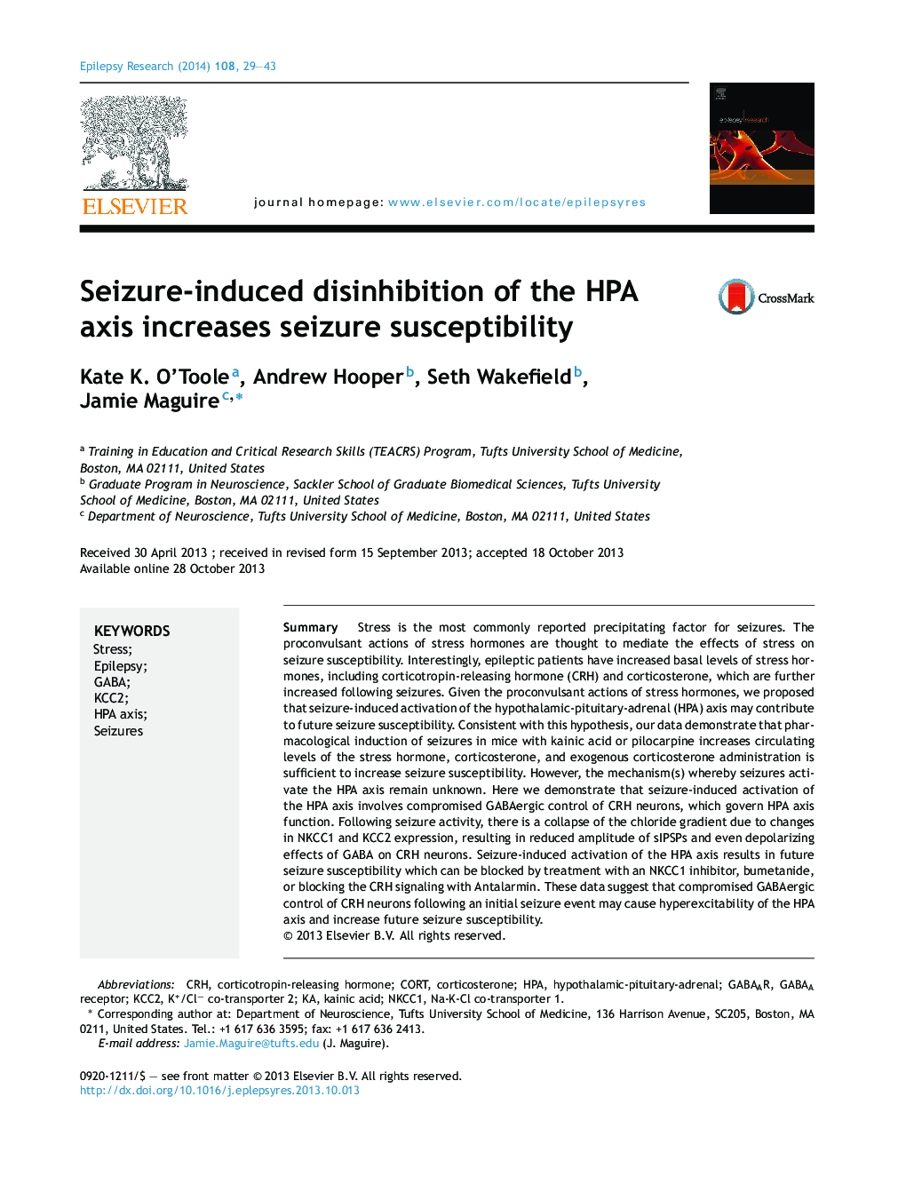 Seizure-induced disinhibition of the HPA axis increases seizure susceptibility