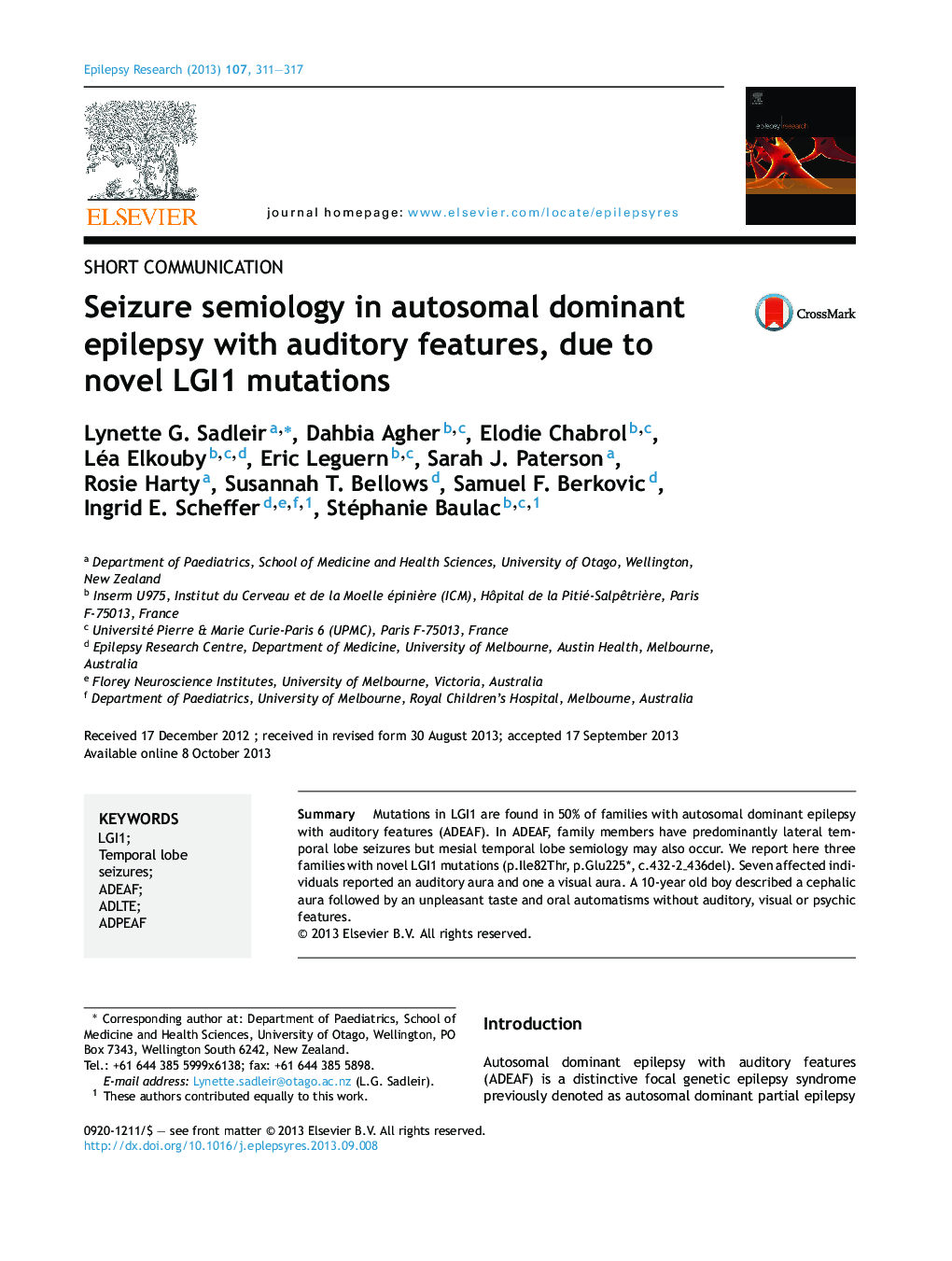 Seizure semiology in autosomal dominant epilepsy with auditory features, due to novel LGI1 mutations