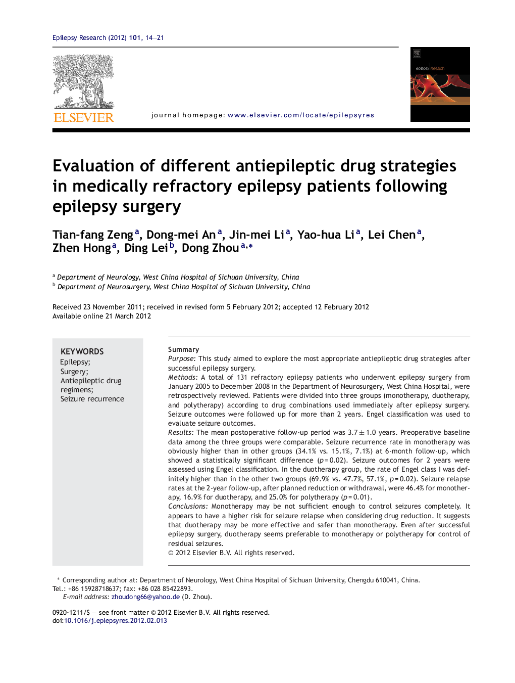 Evaluation of different antiepileptic drug strategies in medically refractory epilepsy patients following epilepsy surgery