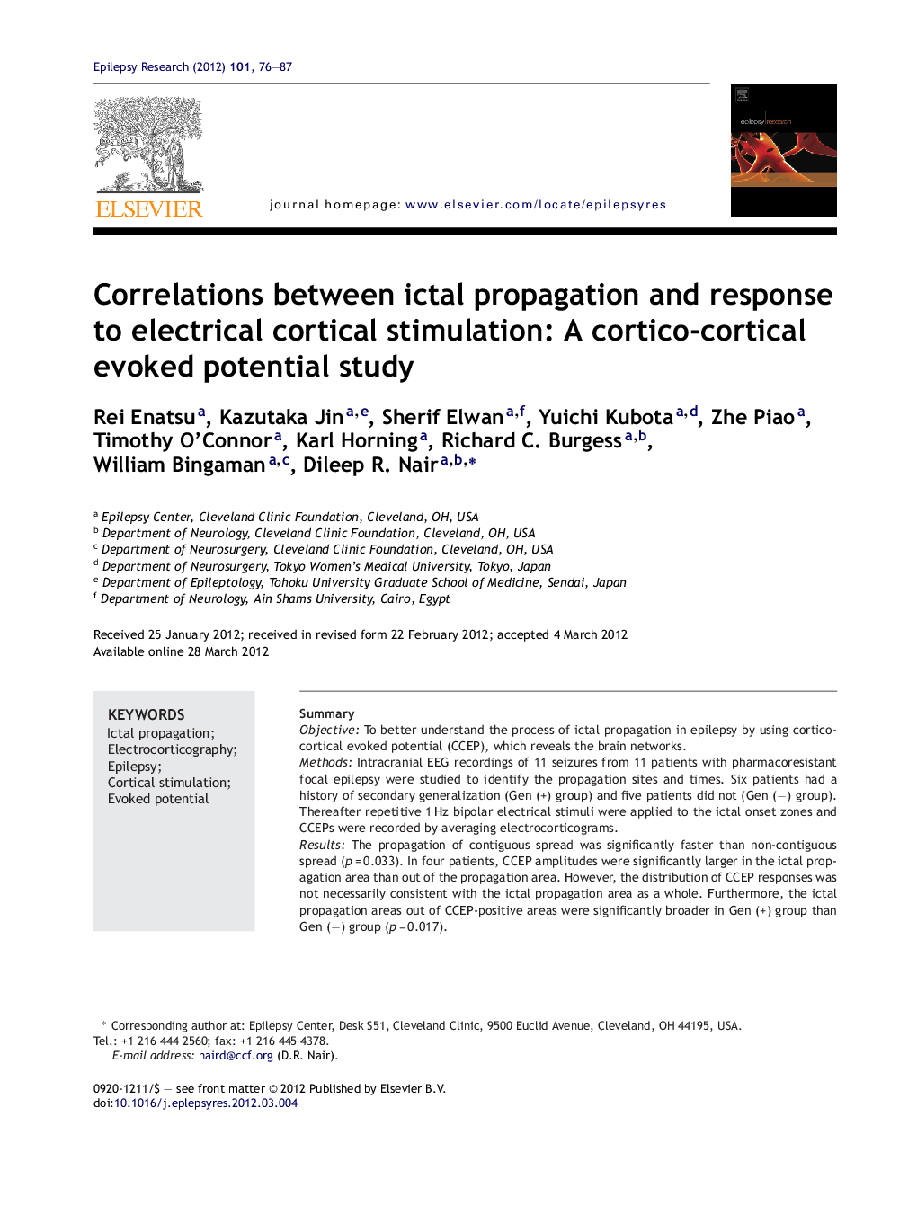 Correlations between ictal propagation and response to electrical cortical stimulation: A cortico-cortical evoked potential study