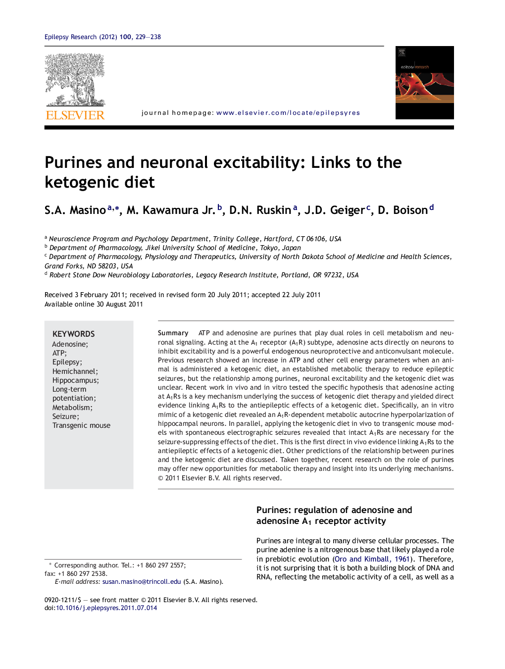 Purines and neuronal excitability: Links to the ketogenic diet