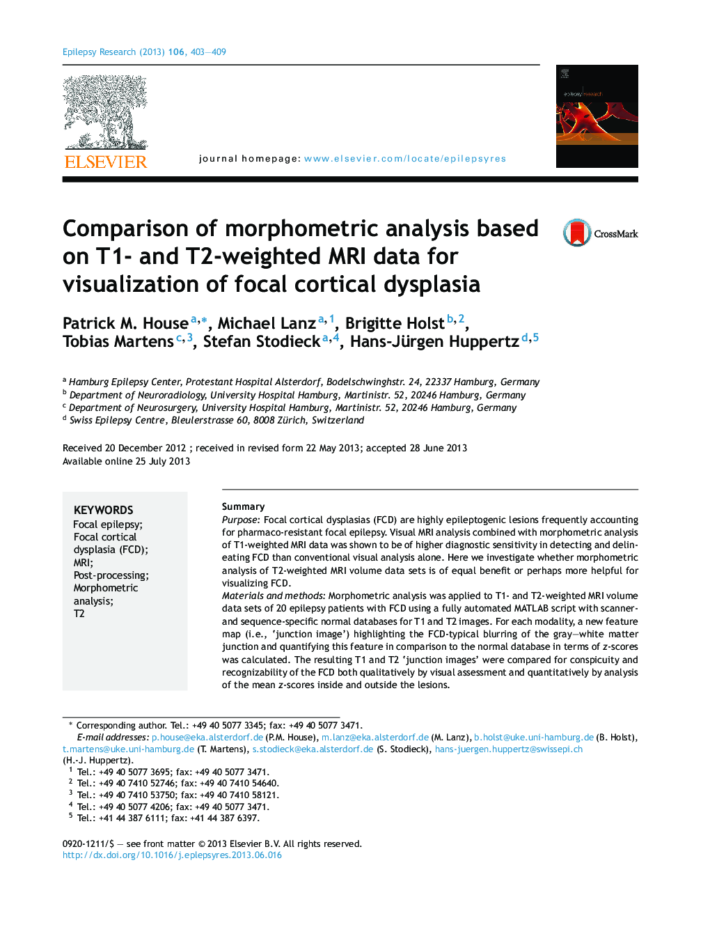 Comparison of morphometric analysis based on T1- and T2-weighted MRI data for visualization of focal cortical dysplasia