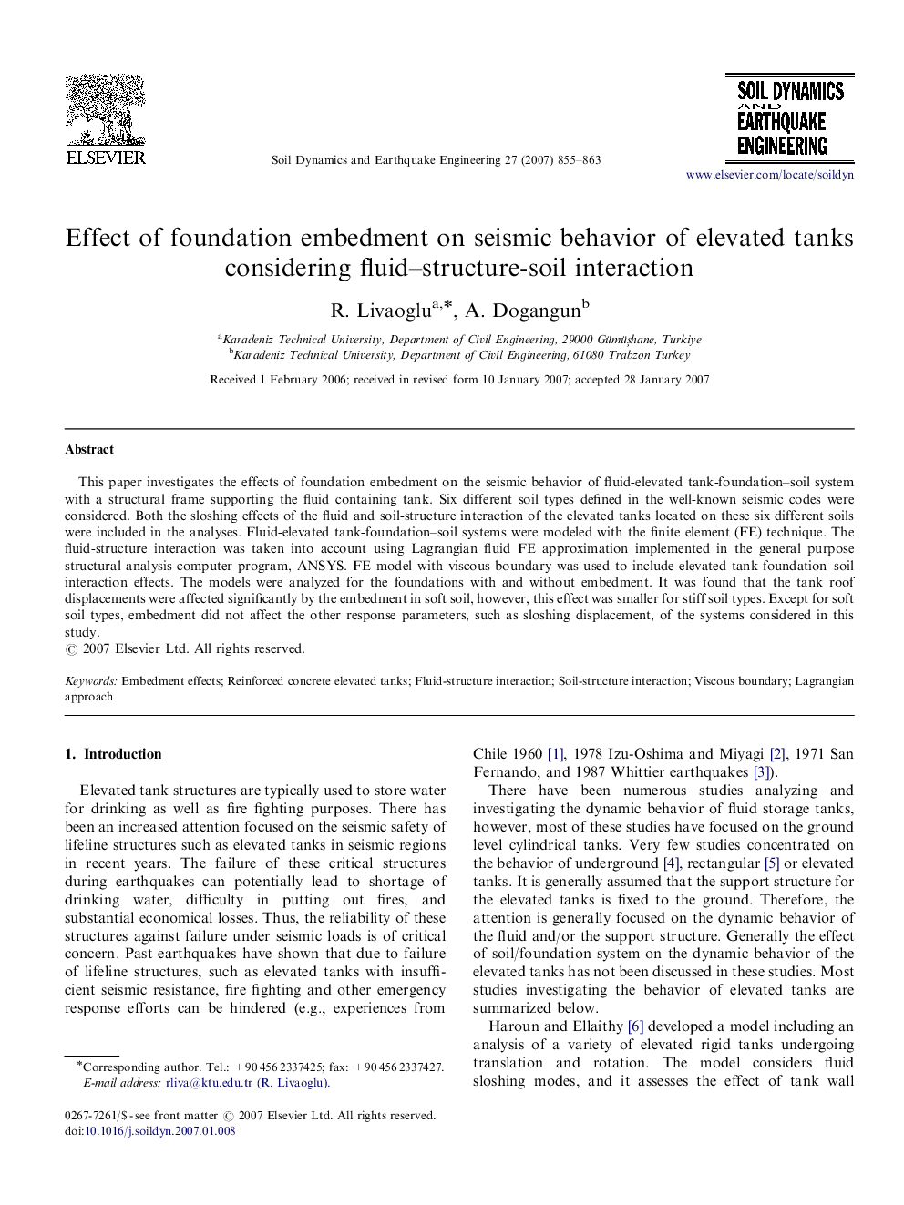 Effect of foundation embedment on seismic behavior of elevated tanks considering fluid–structure-soil interaction