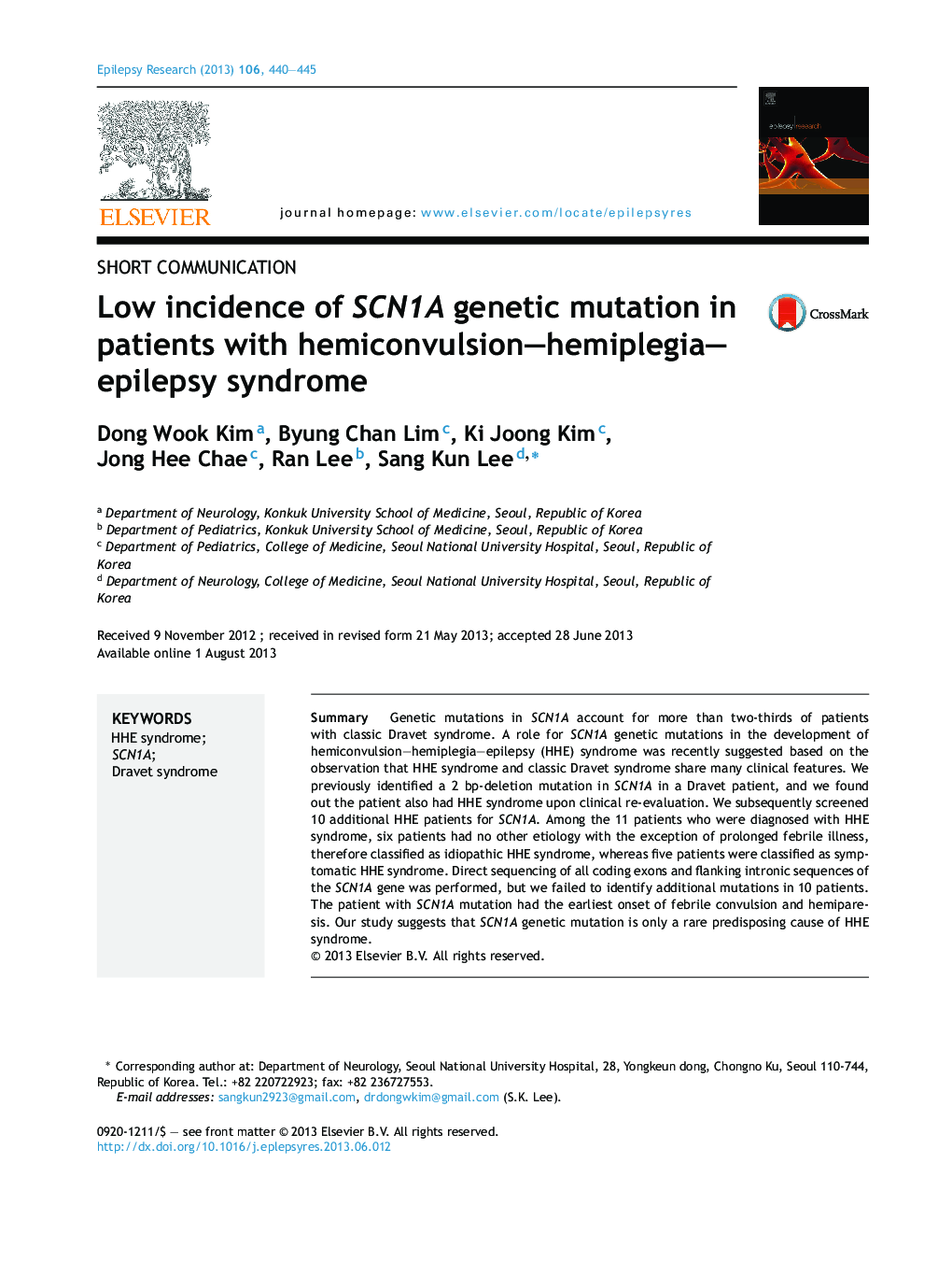 Low incidence of SCN1A genetic mutation in patients with hemiconvulsion–hemiplegia–epilepsy syndrome