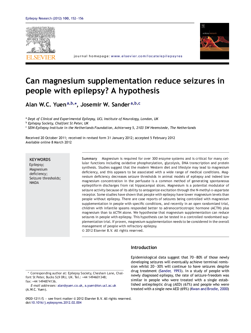 Can magnesium supplementation reduce seizures in people with epilepsy? A hypothesis