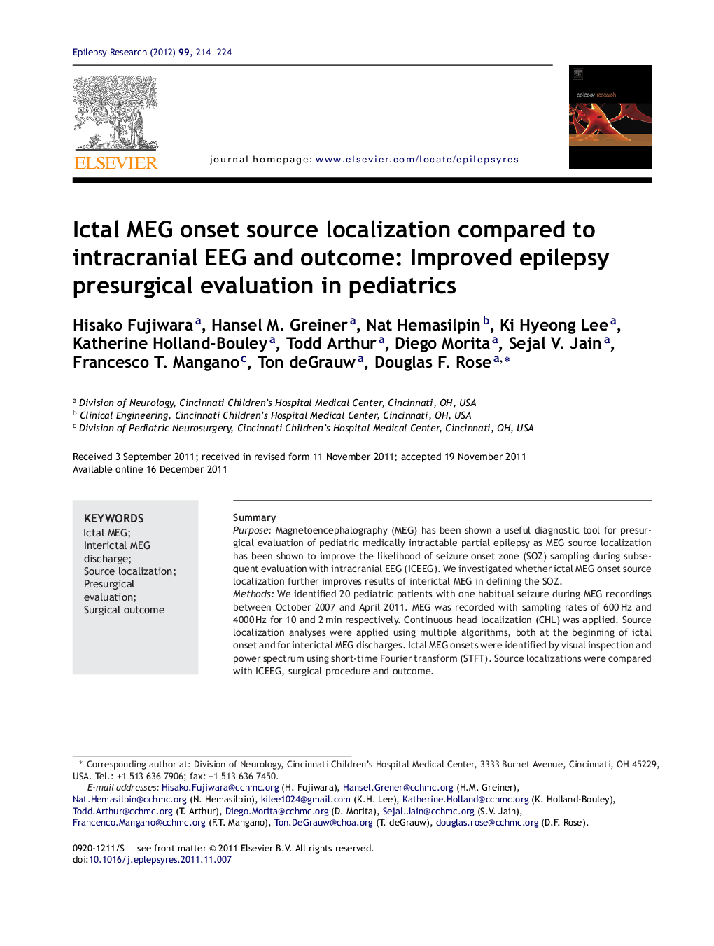 Ictal MEG onset source localization compared to intracranial EEG and outcome: Improved epilepsy presurgical evaluation in pediatrics