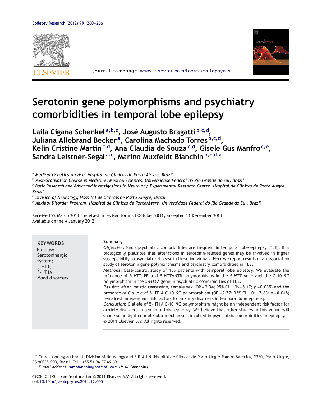 Serotonin gene polymorphisms and psychiatry comorbidities in temporal lobe epilepsy