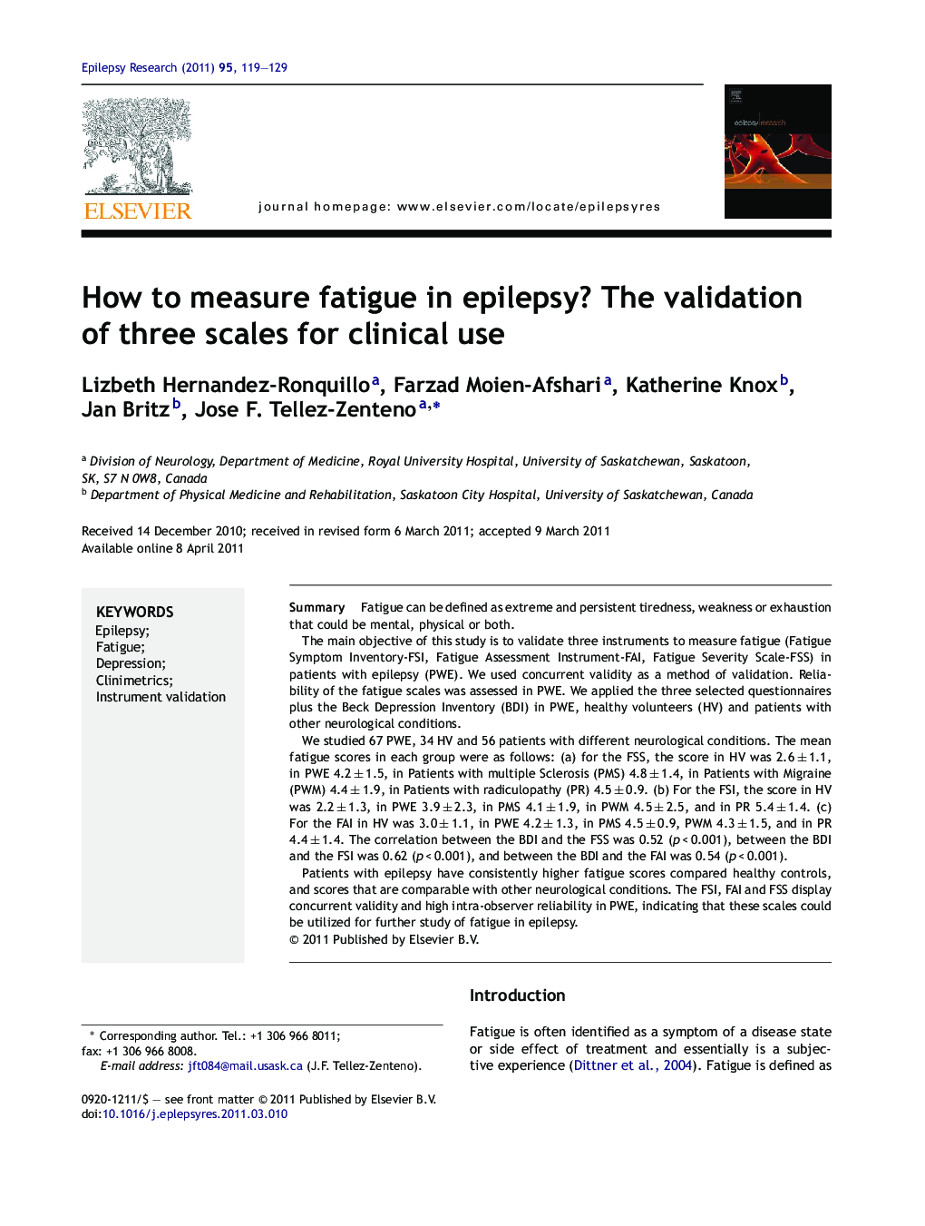How to measure fatigue in epilepsy? The validation of three scales for clinical use